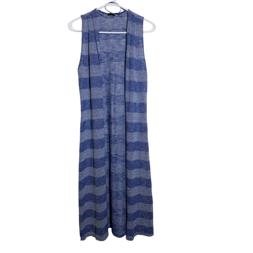 Ambiance Blue Long Sleeveless Duster Cardigan Medium Open Front Maxi Vest Boho